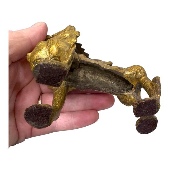 Vtg Brass Feng Shui Dragon Figurine Buddhist Foo Dog Snow Lion Incense Burner - Picture 9 of 9